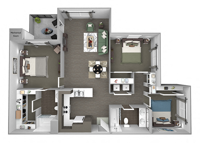 Floor plan for 3 beds, 2 baths, 1346 sqft